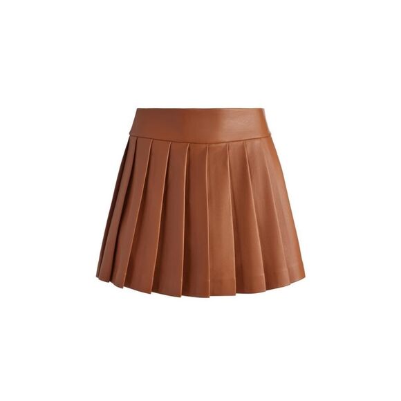 Alice + Olivia Pura Vegan Leather Pleated Skort Brown 0 - Picture 2 of 6